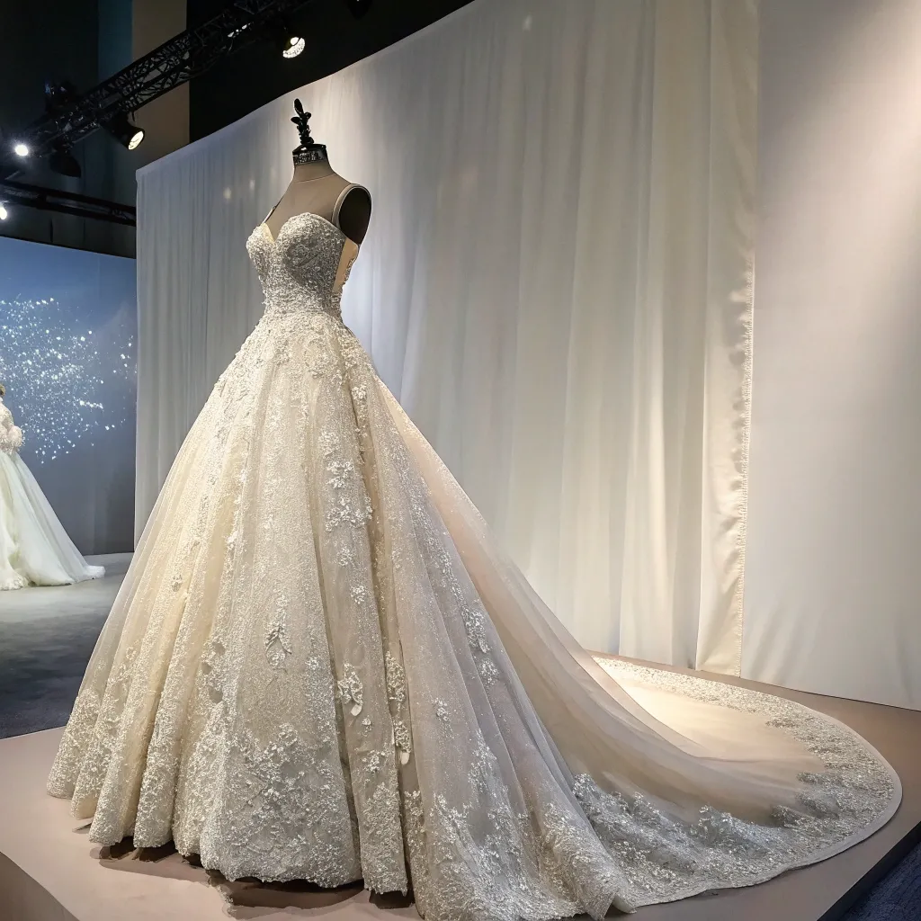 Beautifully designed wedding gown on display